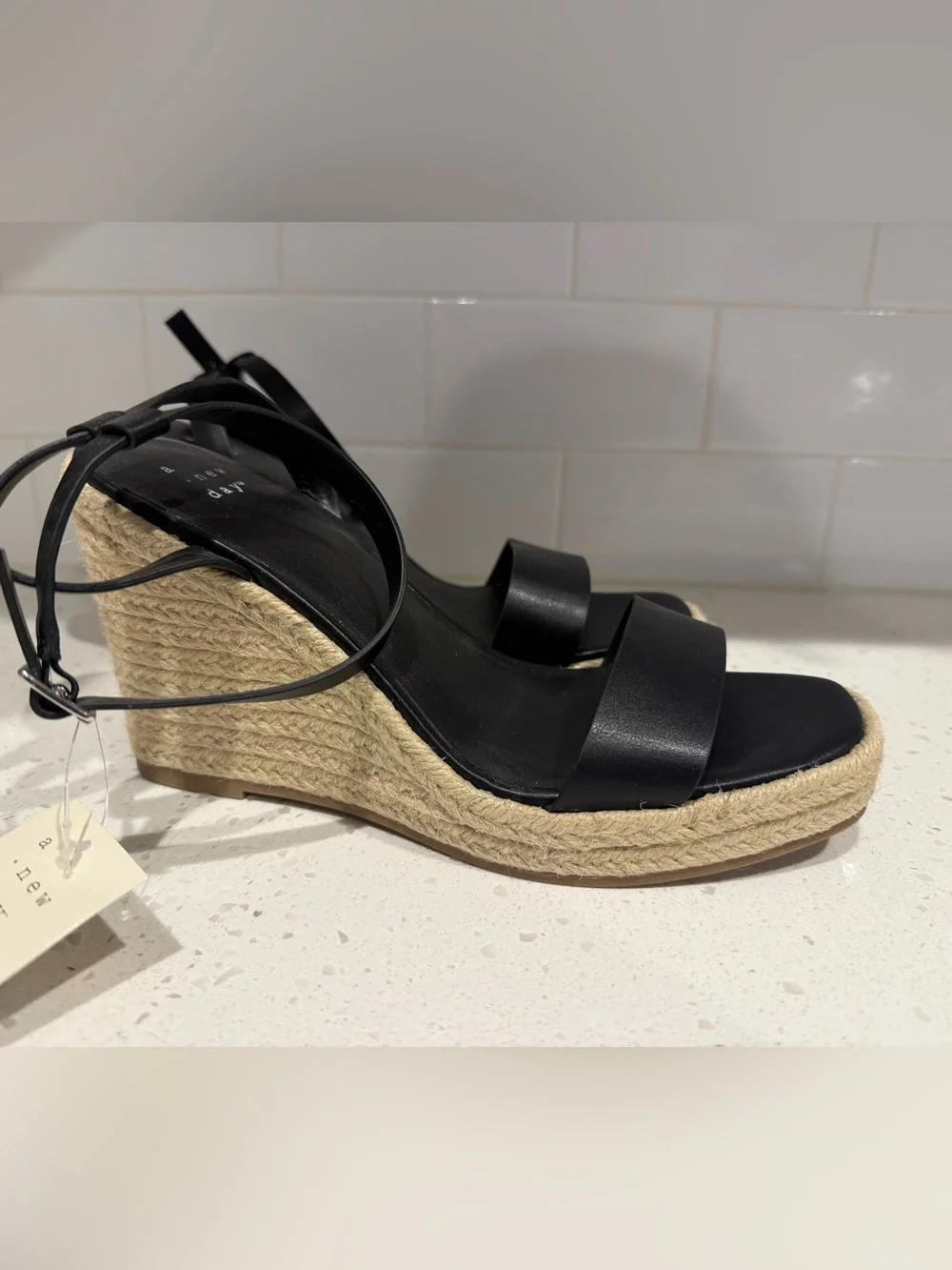Black Espadrille Wedge Sandals with Ankle Strap - A New Day